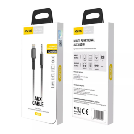 Câble Audio Lightning Jack 3,5 mm - ASPOR A23 | Smarty Paris